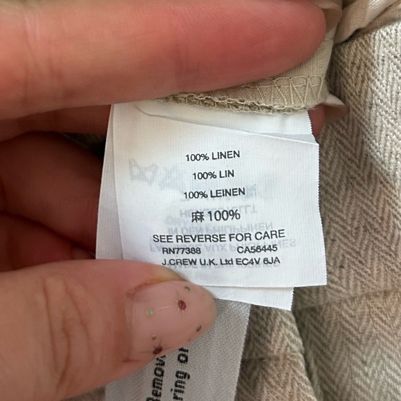 J. Crew 100% Linen Pants Wide Leg Cropped Herringbone Pattern Oatmeal Size 12 - Picture 7 of 7